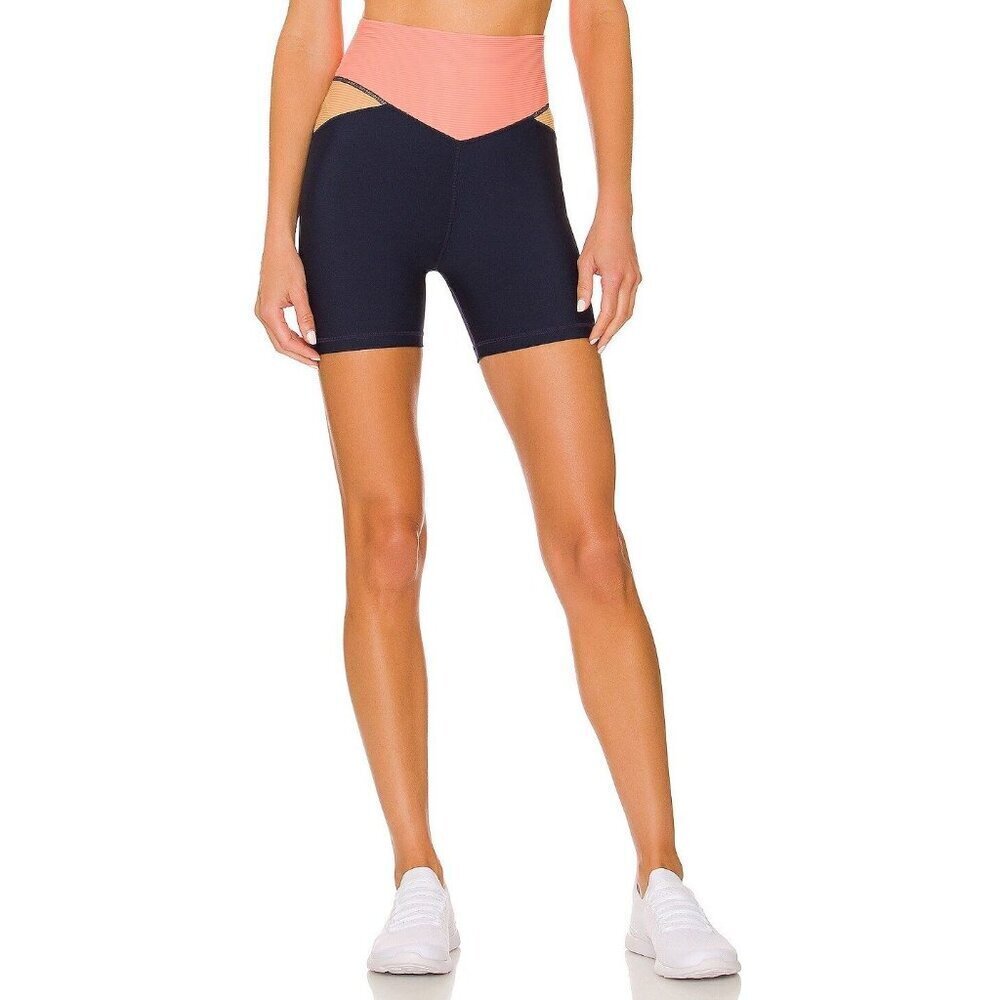 THE UPSIDE Shakti Spin Biker Short Navy Orange Womens Size Small